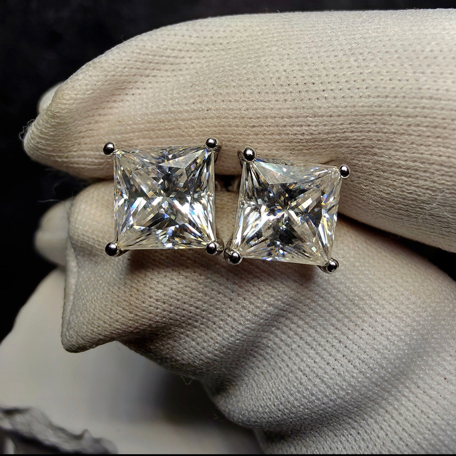 7mm 4.00CTW Princess Cut Moissanite Stud Earrings 925 Silver w/Screw Backs & GRA