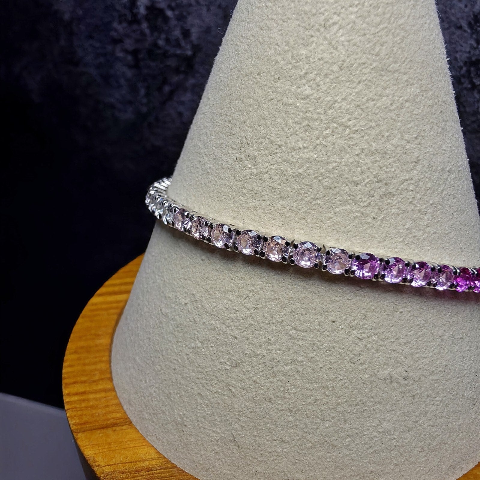 Ombré Pink Gradient Cubic Zirconia Tennis Bracelet (3mm, 7-8" Adjustable) Silver