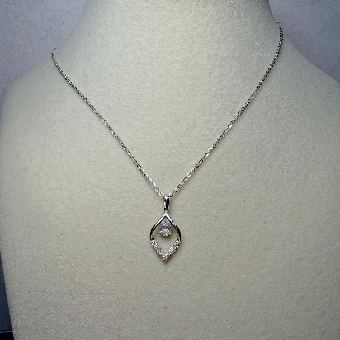 0.6ctw Moissanite Teardrop Pendant 16+2" 925 Sterling Silver