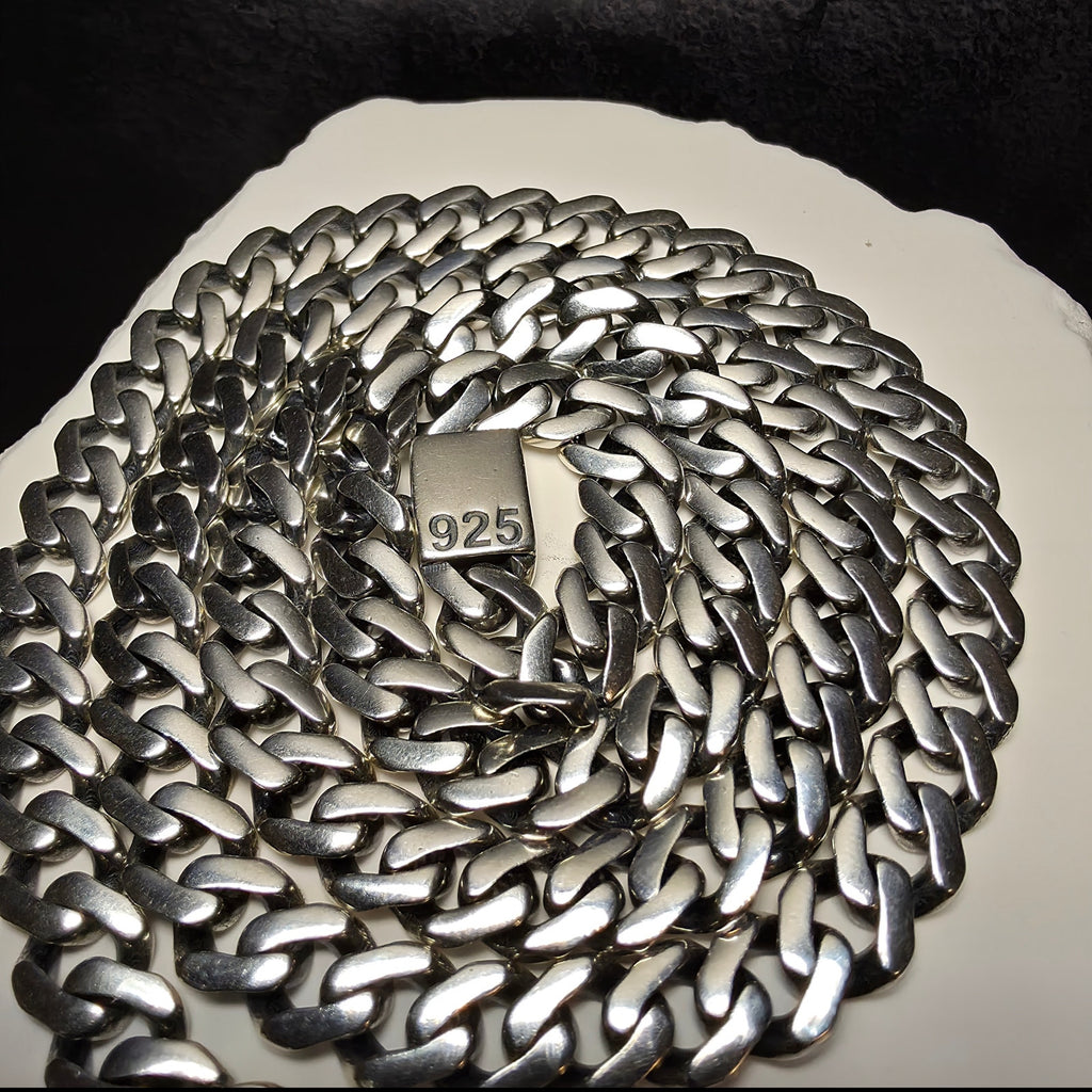 Solid 925 Sterling Silver 22" Monaco Cuban Chain – Rhodium Plated, 7.35mm, 46.1g