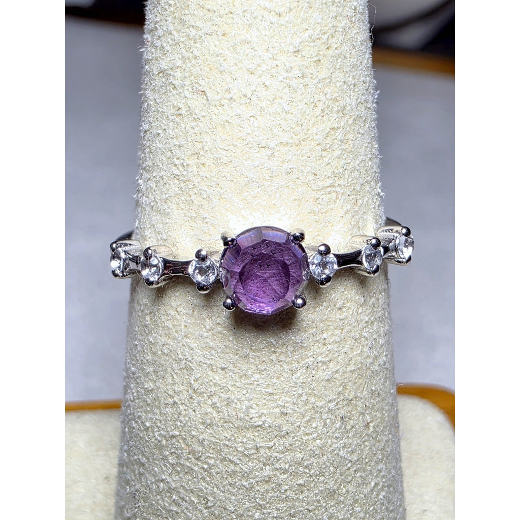 S7 Natural Amethyst w/White Topaz Dainty, Solid 925 Sterling Silver