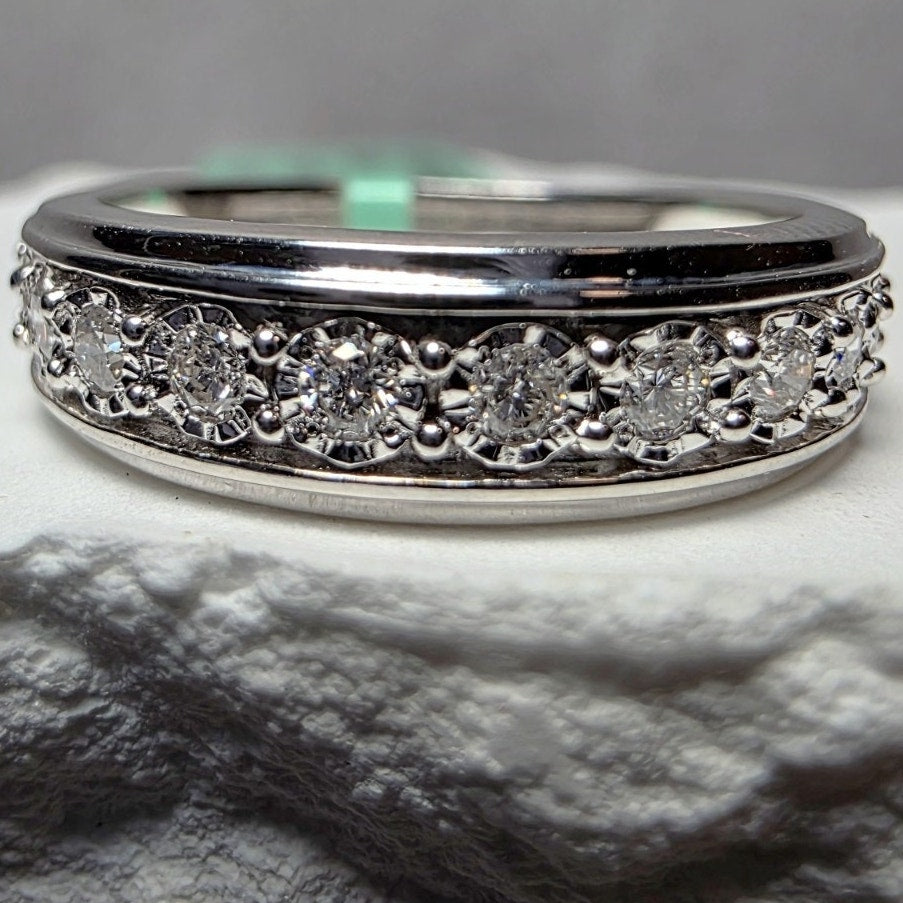 Size 7 Lab-Created Diamond 0.25ctw Half Eternity Chanel Set Band 925 Silver