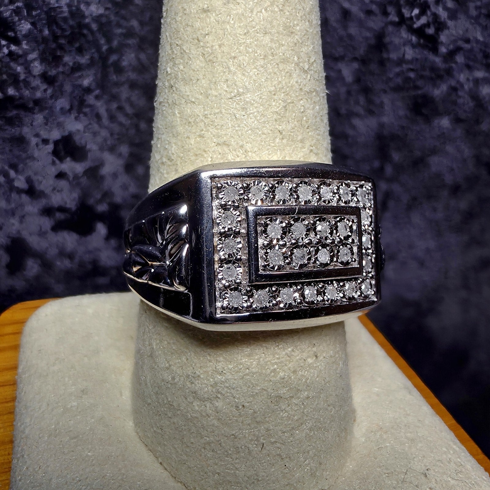 Men's 0.15 CTW Natural Diamond Signet Ring 925 Sterling Silver Band Size 10