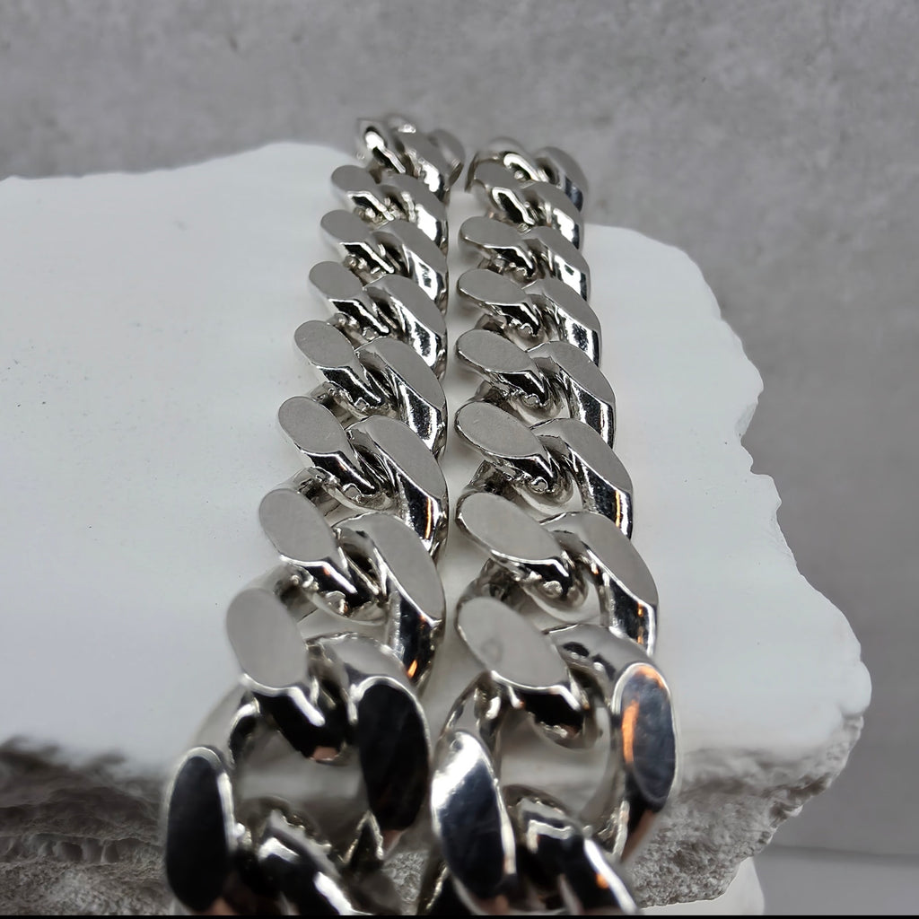 9" 8.3mm Monaco Cuban Link Bracelet Rhodium Finish 37.73g