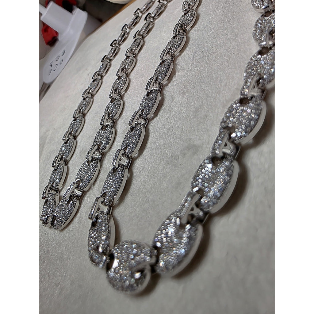 24" 8mm Moissanite Puffed Mariner Chain 52.49g 925 Sterling Silver