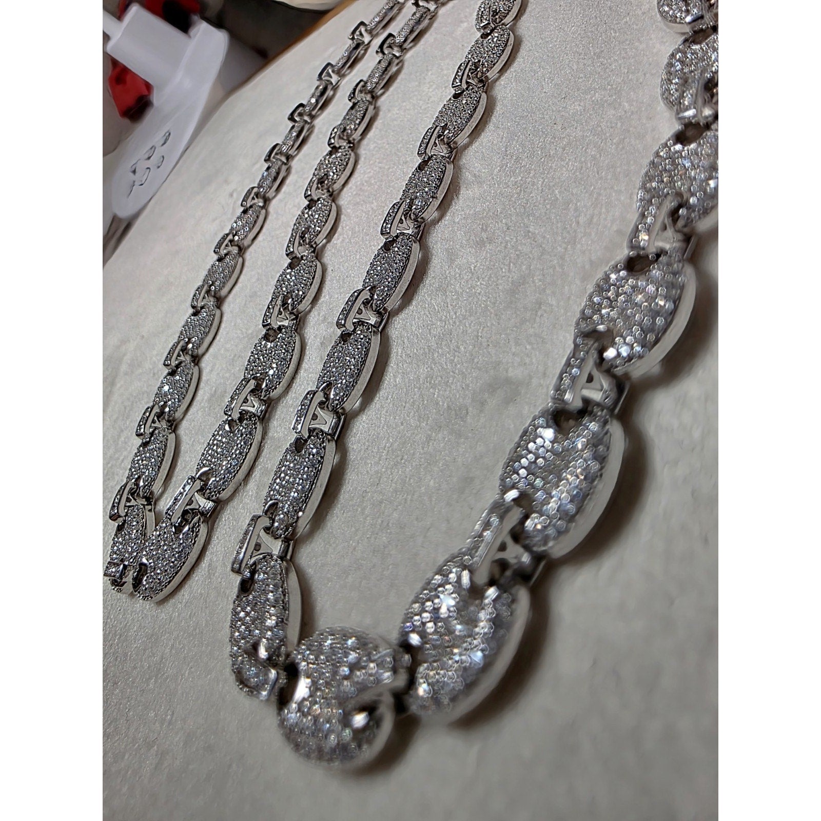 24" 8mm Moissanite Puffed Mariner Chain 52.49g 925 Sterling Silver
