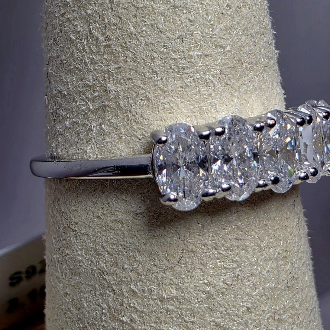 Size 7 2.16ctw Oval Moissanite Eternity Band 925 Sterling Silver