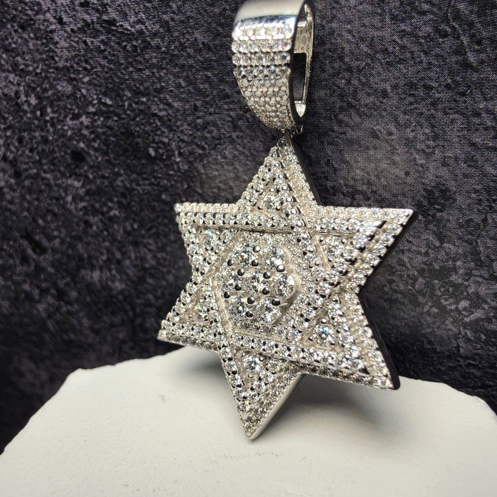 Moissanite Star of David Iced Out Pendant – 2" 3D Layered, 10mm Bail (10.83g)