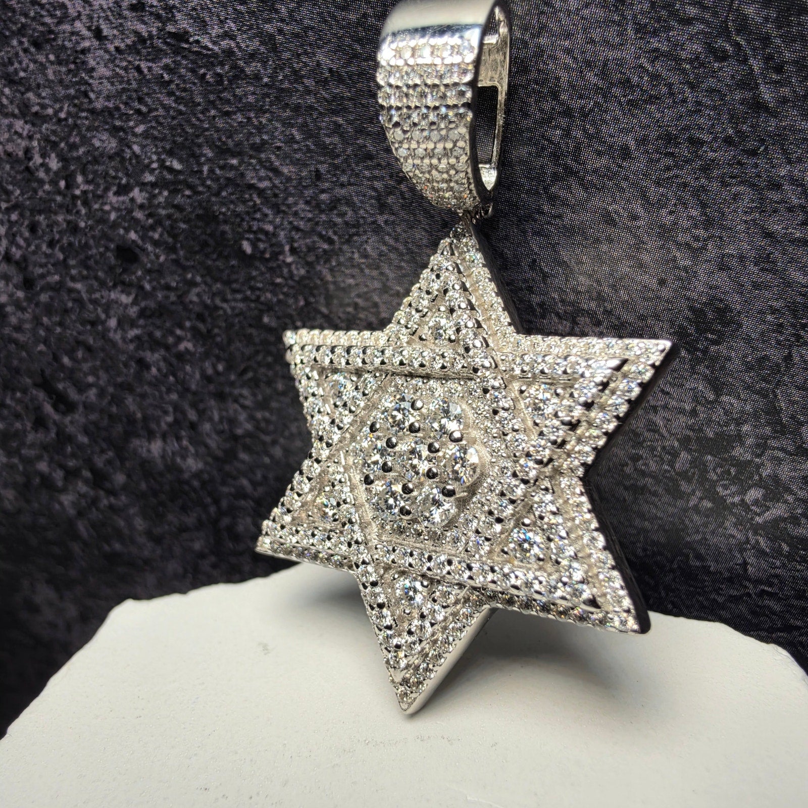 Moissanite Star of David Iced Out Pendant – 2" 3D Layered, 10mm Bail (10.83g)