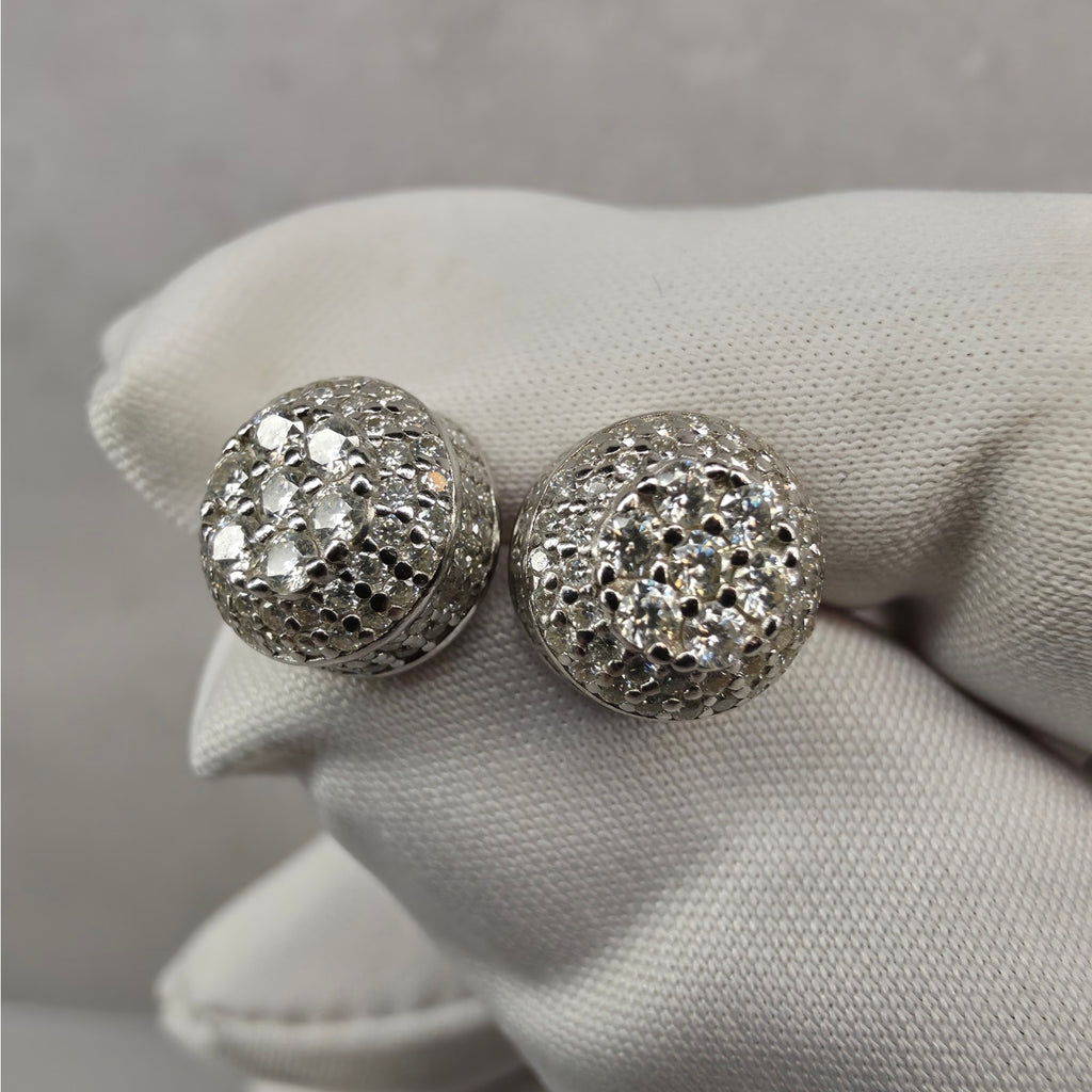 2.0ctw Moissanite Pave Dome Stud Screw Back Earrings 9mm - 925 Sterling Silver