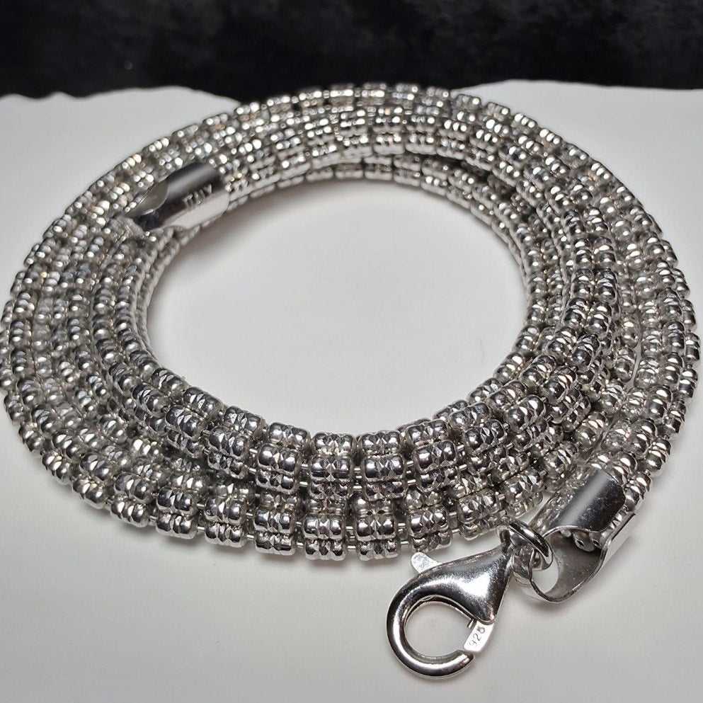 24" 5.1mm 41g 5-Line DC Ice Barrel Chain w/Rhodium Solid 925 Sterling Silver