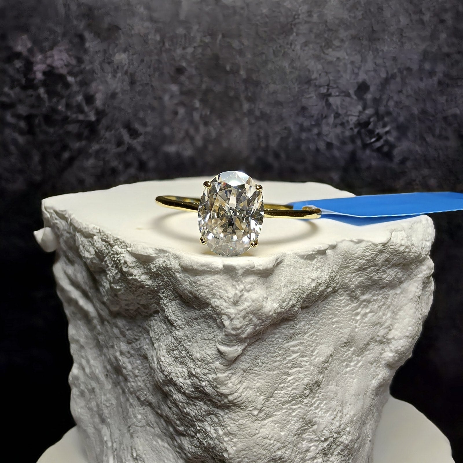 1.5 CTW Oval Moissanite Solitaire Ring in Gold Plated Sterling Silver - Size...