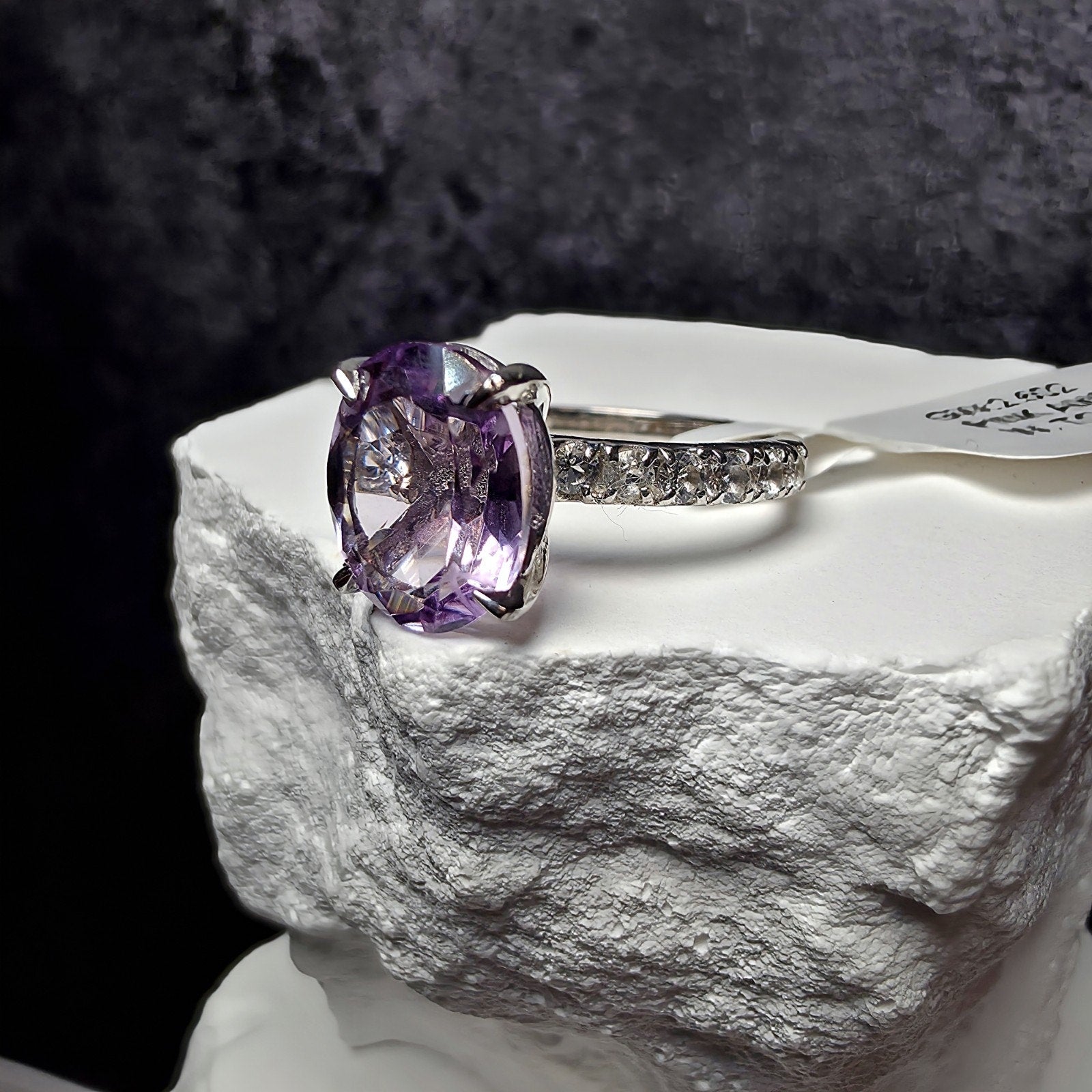2.40 CT Oval Pink Amethyst Ring Size 6 Sterling Silver 925 White Topaz Accent