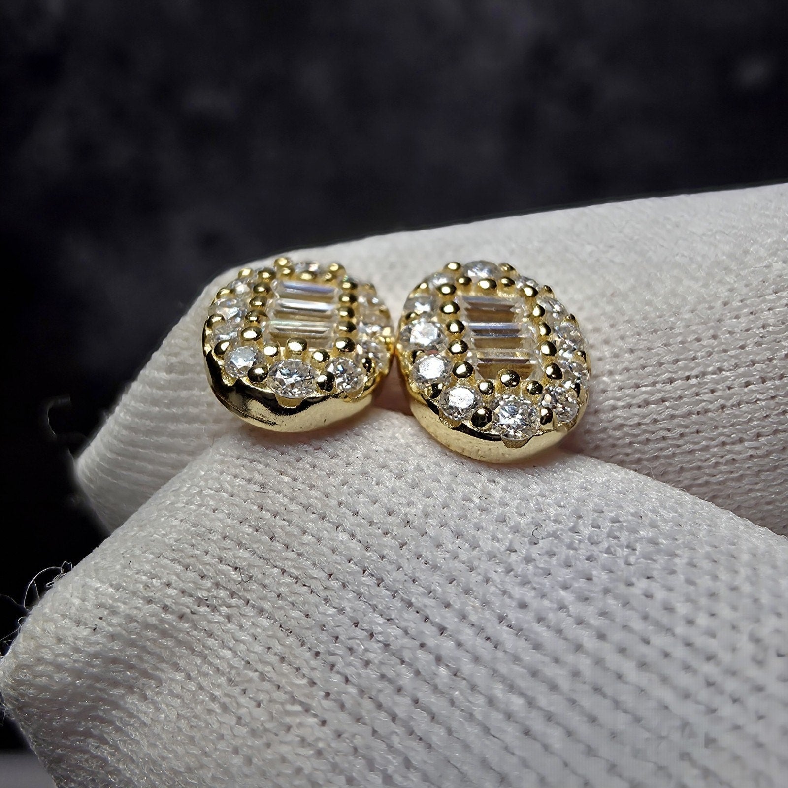 0.54 ctw Oval Baguette Moissanite Halo Stud Earrings in Gold-Plated Sterling...