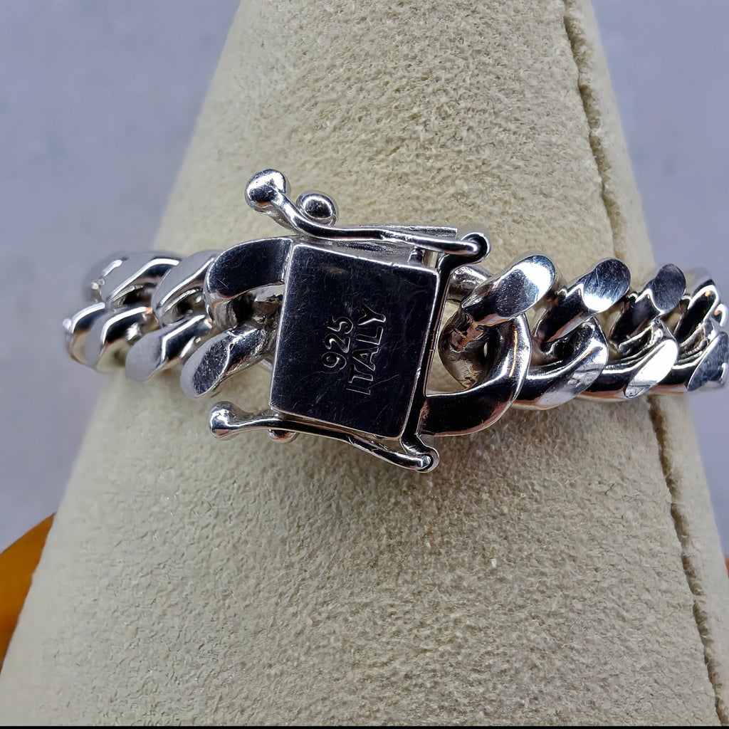 9" 8.3mm Monaco Cuban Link Bracelet Rhodium Finish 37.73g