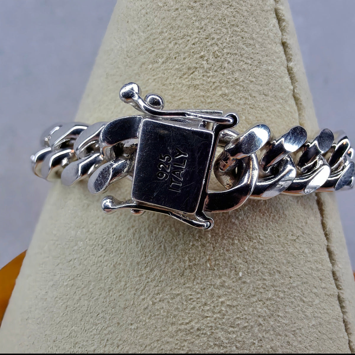 9" 8.3mm Monaco Cuban Link Bracelet Rhodium Finish 37.73g