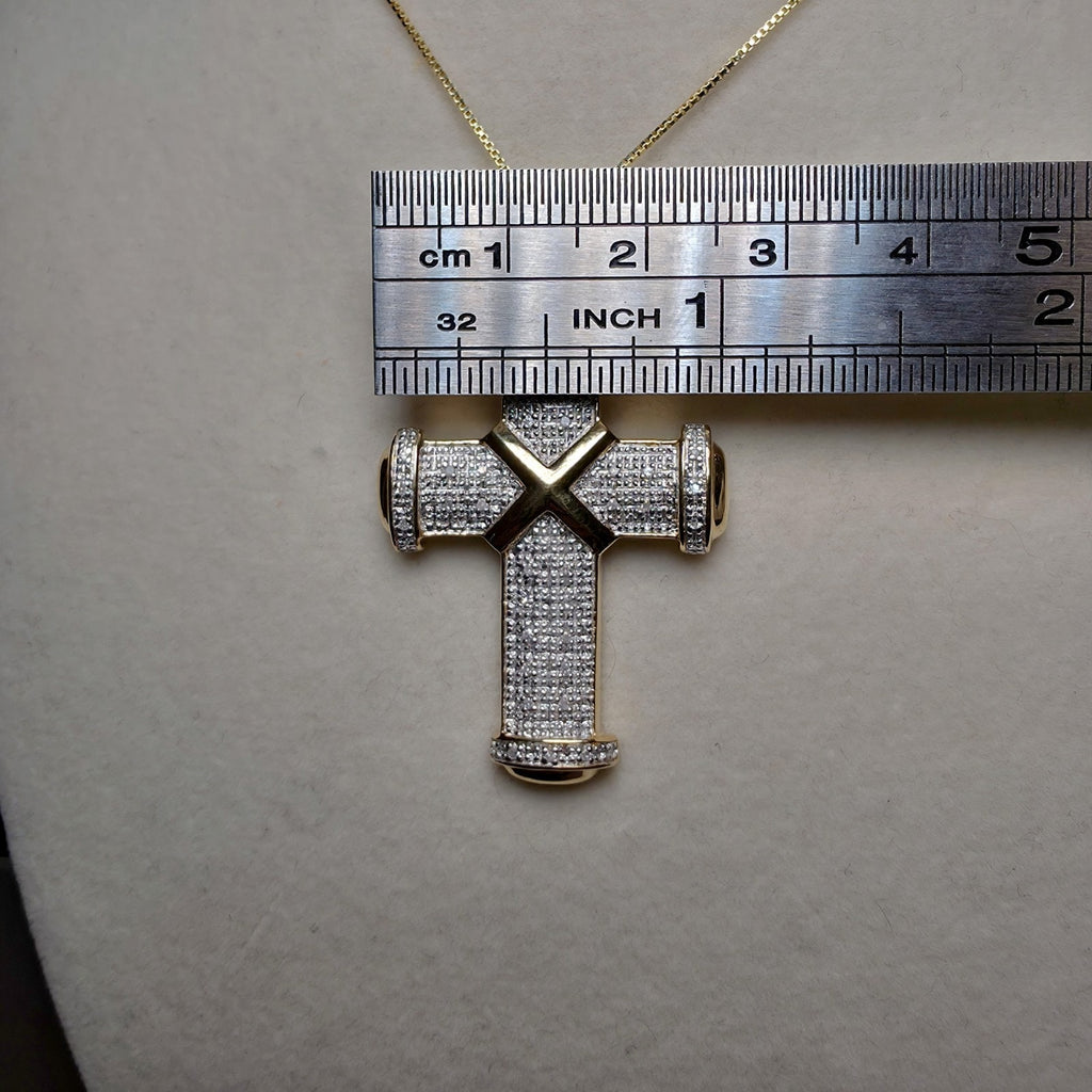 0.12CTW Natural Diamond Cross Pendant Necklace 18" Gold Over 925 Silver