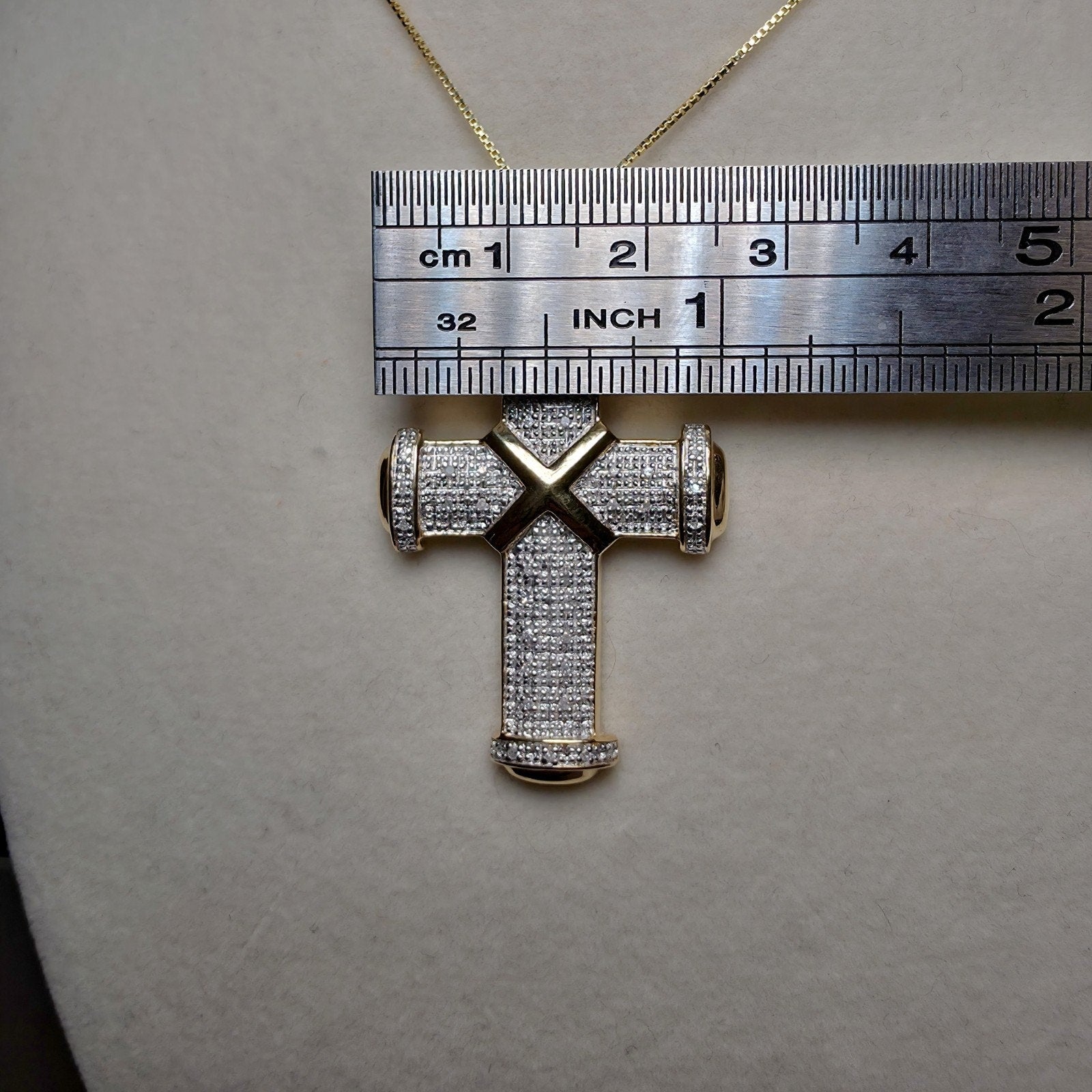 0.12CTW Natural Diamond Cross Pendant Necklace 18" Gold Over 925 Silver