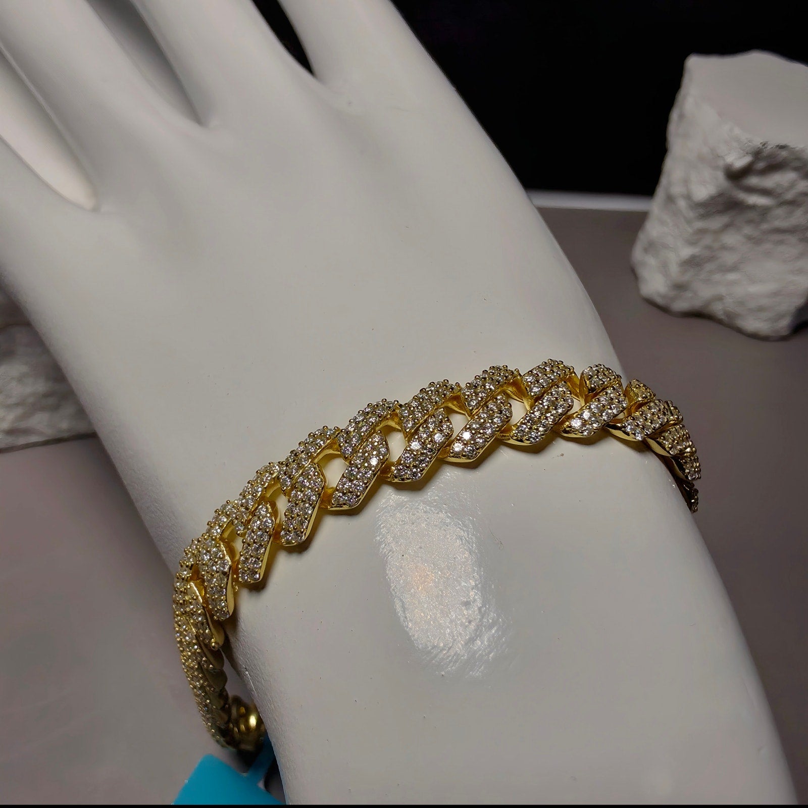 8mm Moissanite Monaco Cuban Bracelet in Gold Over Silver (4.93 CTW, 8", 23.09g)