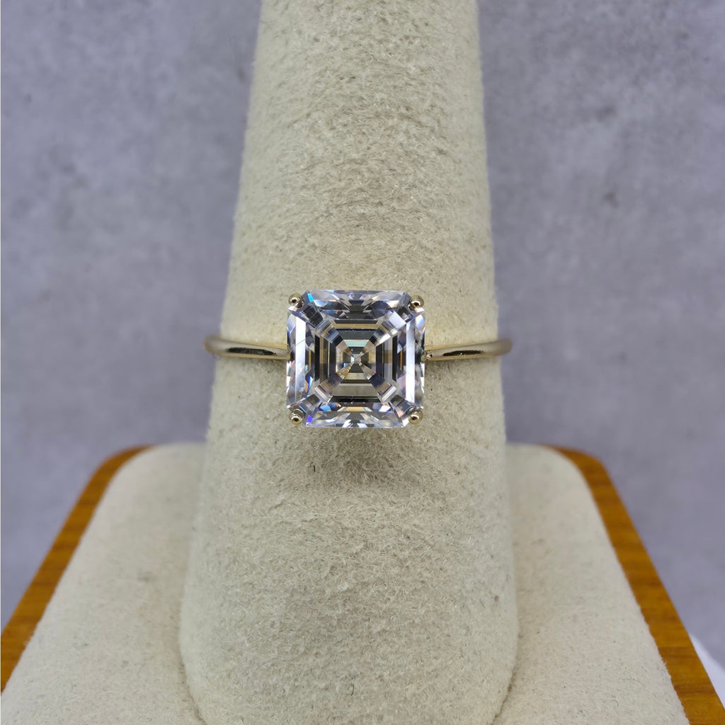 Size 9 2.0ct Asscher Cut Moissanite Ring 14K Gold Plated 925 Silver GRA
