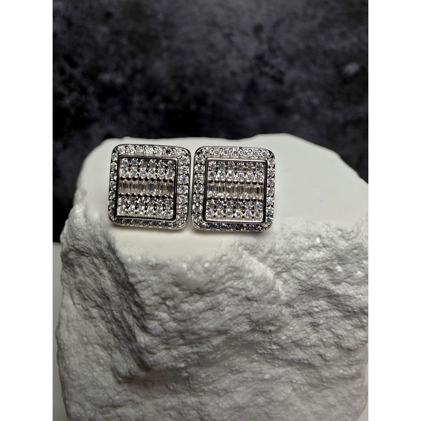 0.68 CTW VVS D Color Moissanite Square Cluster Stud Earrings in 925 Silver