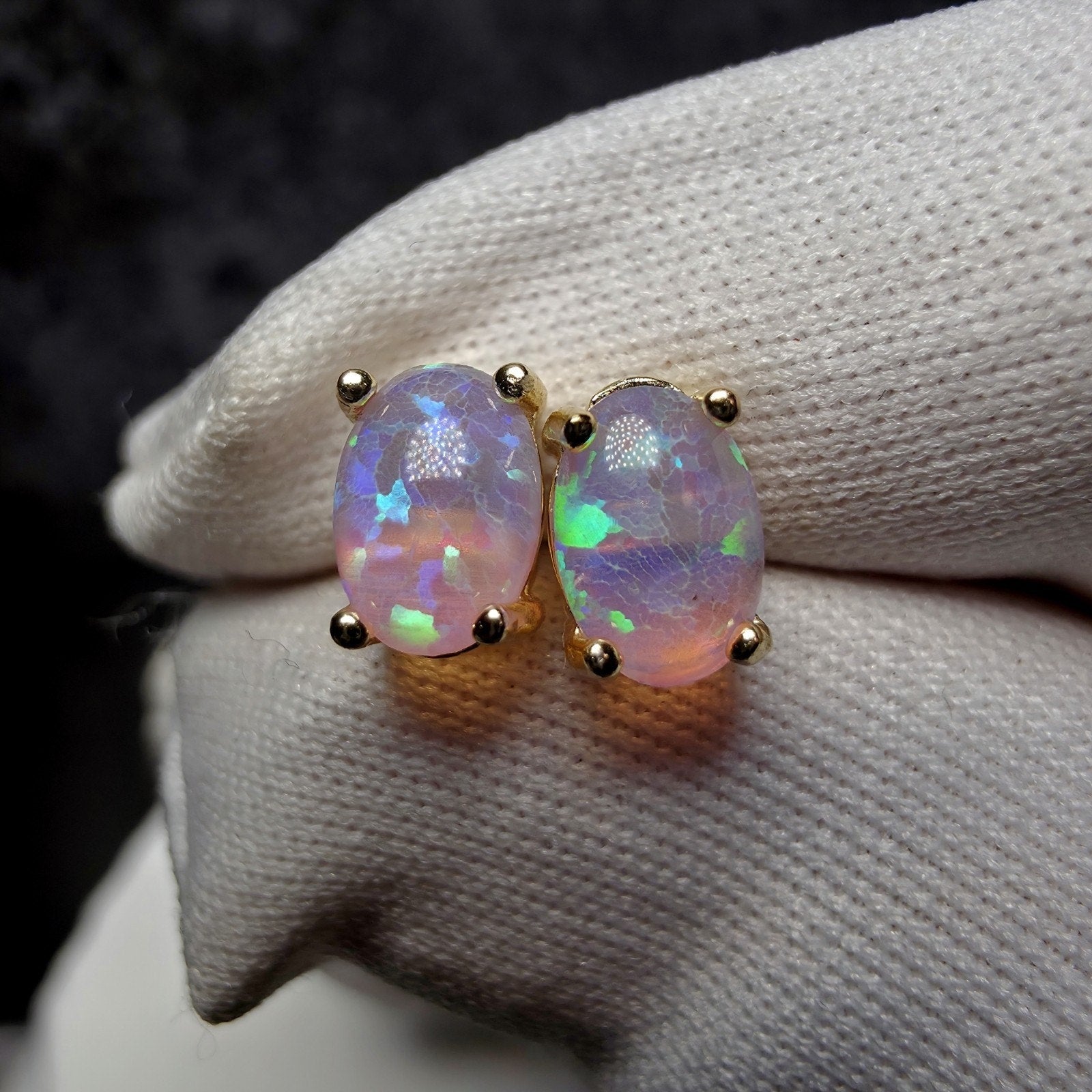 5mm Fire Opal Stud Earrings Gold Over 925 Sterling Silver w/Push Backs