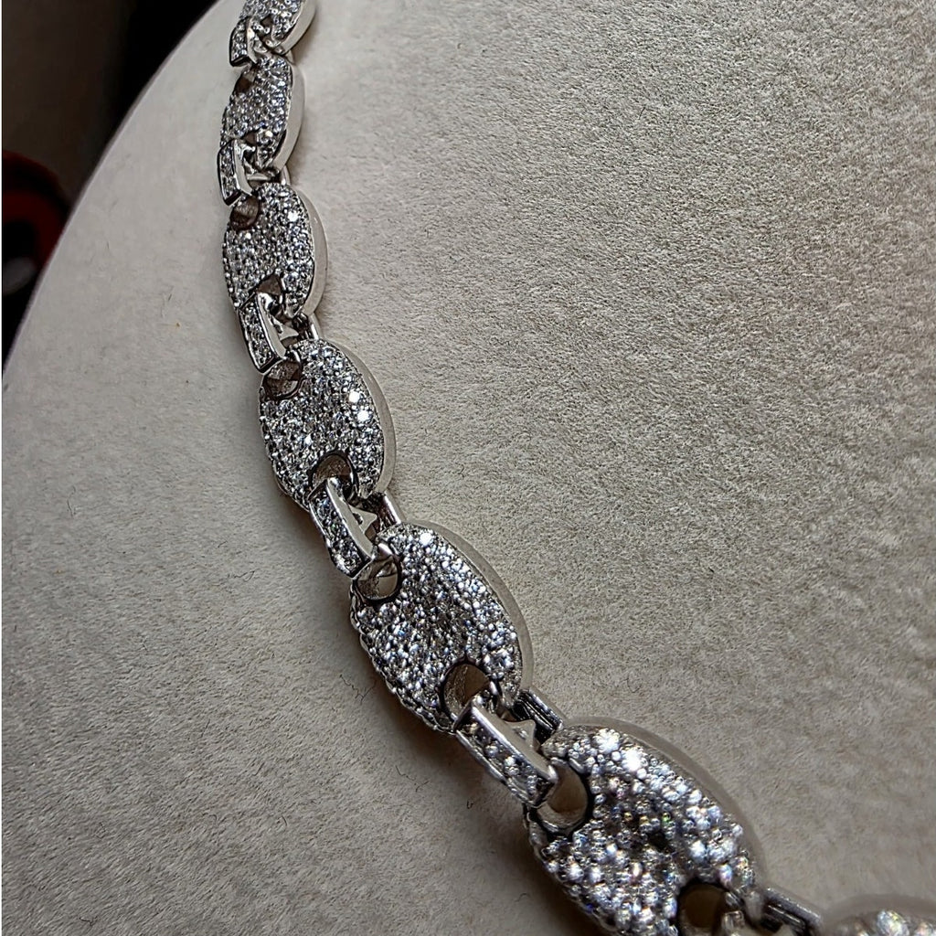 24" GRA Certified Moissanite Puffed Mariner Chain 8mm 52.5g 925 Silver 11.25ct