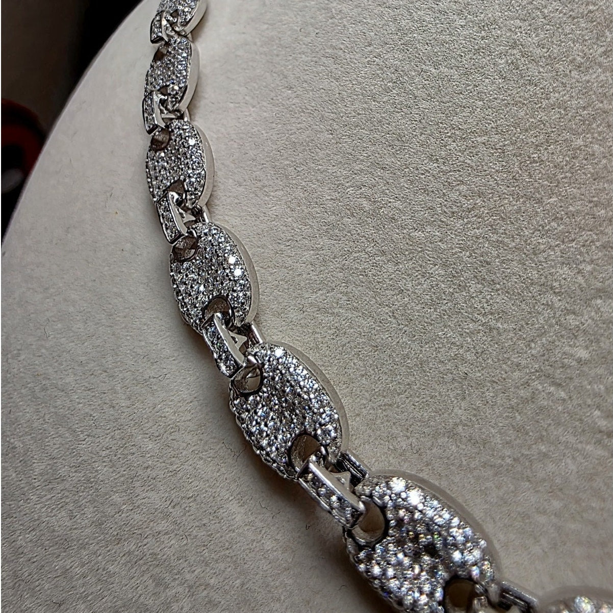 24" GRA Certified Moissanite Puffed Mariner Chain 8mm 52.5g 925 Silver 11.25ct