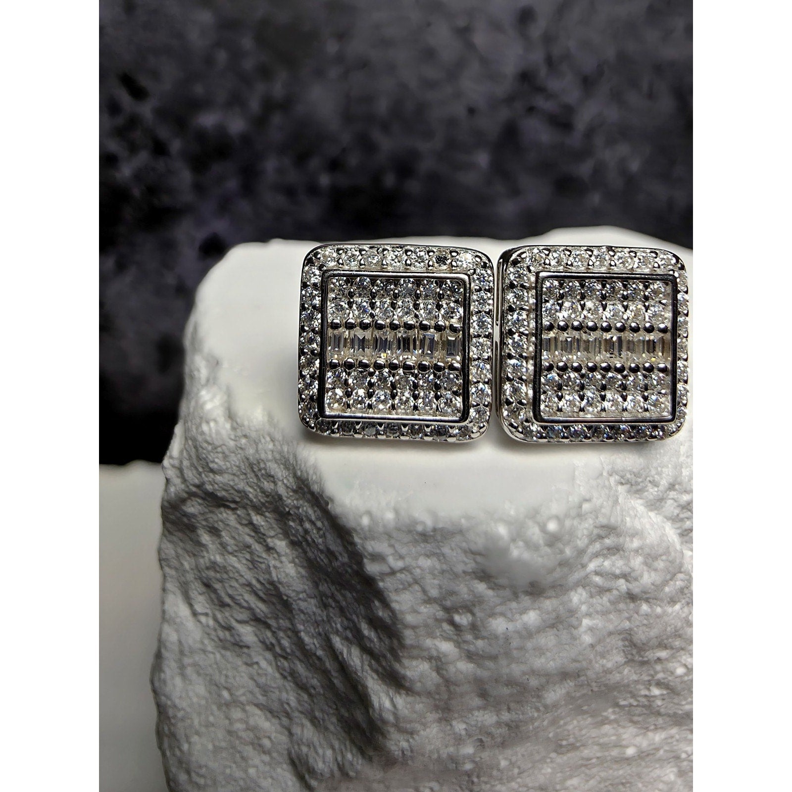 0.68 CTW VVS D Color Moissanite Square Cluster Stud Earrings in 925 Silver