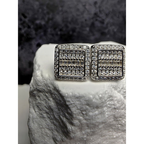 0.68 CTW VVS D Color Moissanite Square Cluster Stud Earrings in 925 Silver
