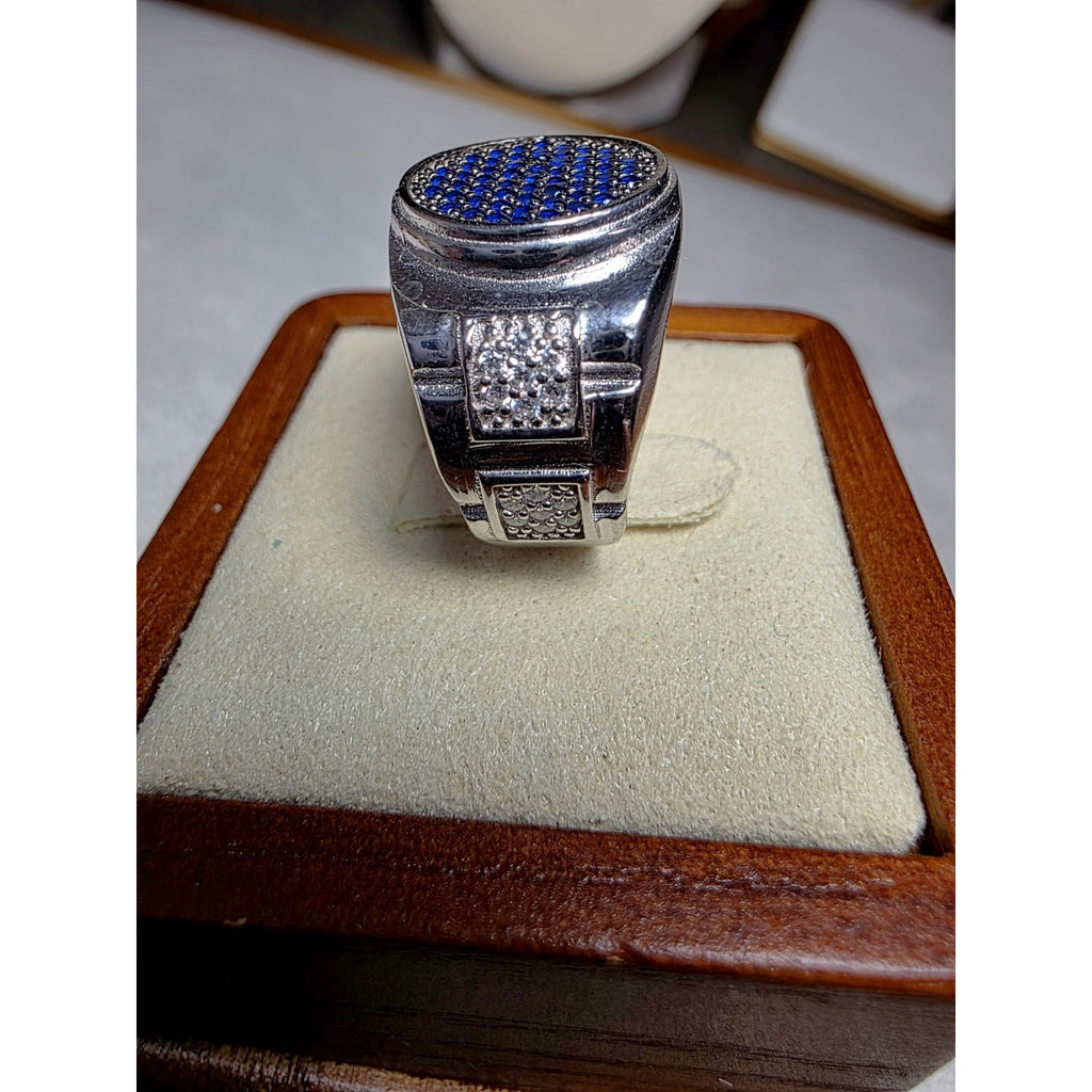 S9 CZ Saphire Pavé Cluster Signet Pinky Ring 925 Sterling Silver Stamped