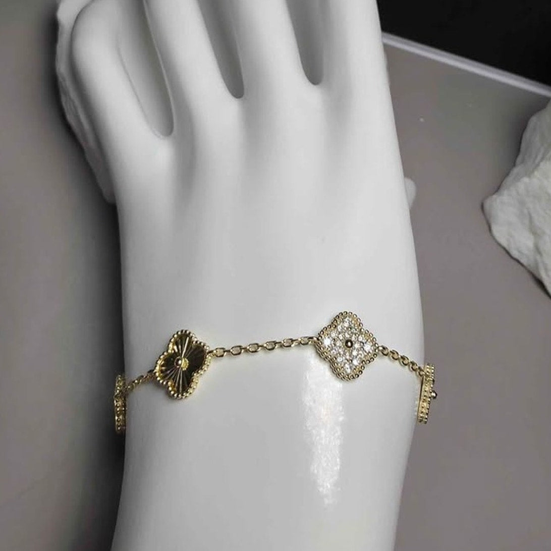 7-8" 0.42ctw Diamond-Cut Alternating Moissanite Clover 10mm Bracelet 925 Silver