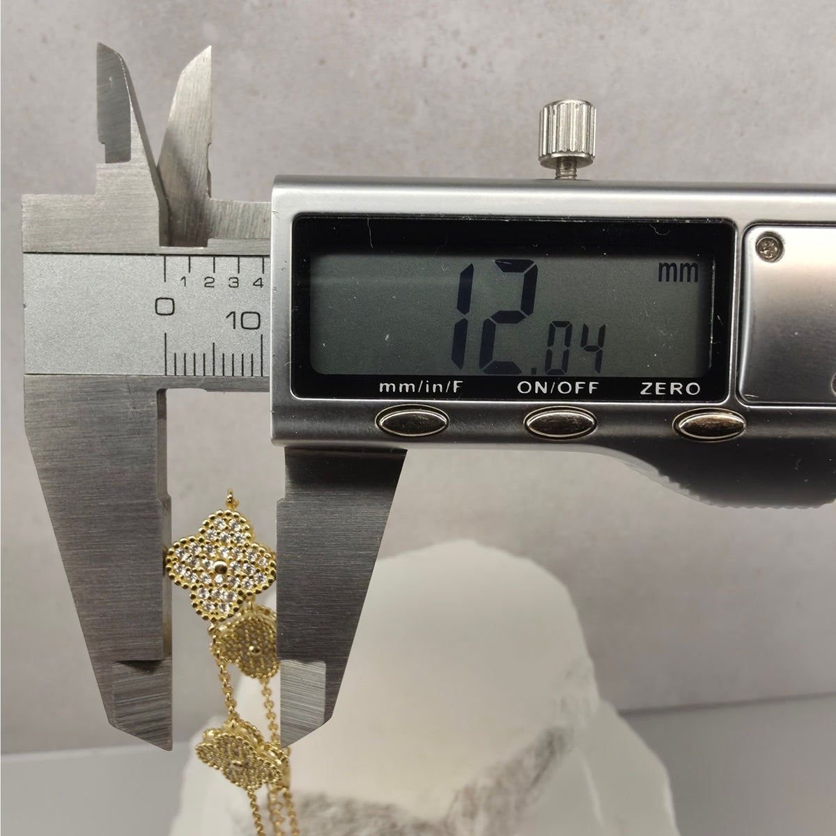 7+1" 12mm Pave Large Five-Motif Clover Bracelet Gold Plated 925 Silver