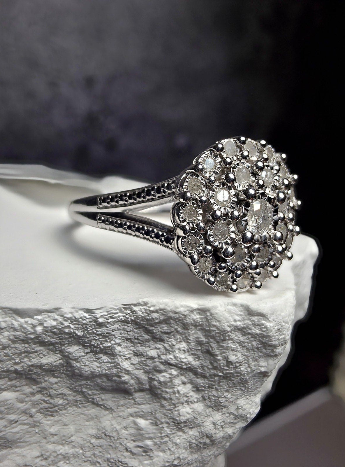 S7 0.23ct Natural White Diamond Cluster Split Band Ring 925 Sterling Silver