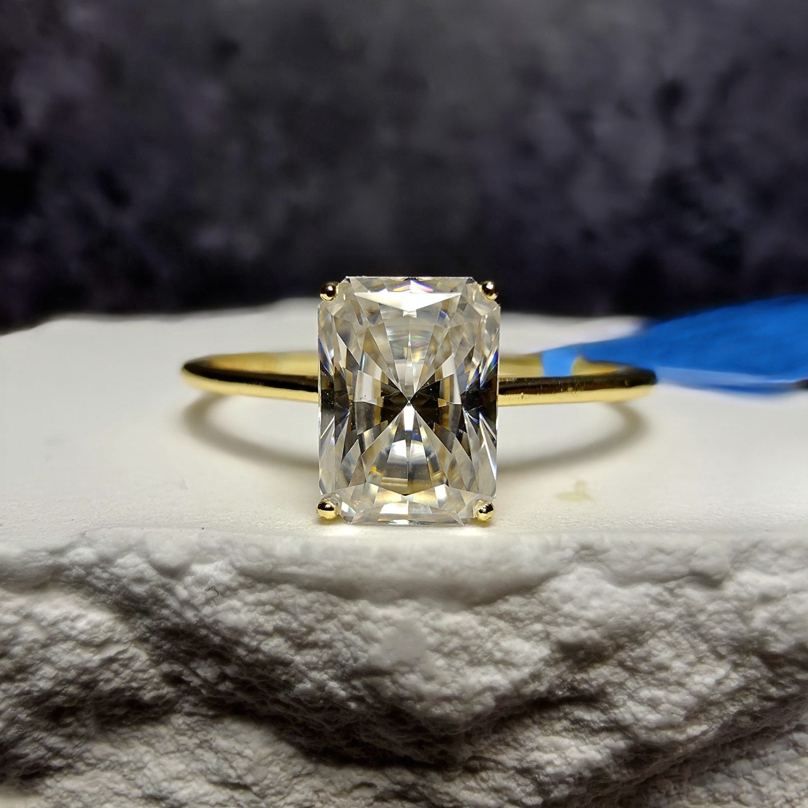 1.0CT Radiant Cut Moissanite Solitaire Ring in Gold Over Silver (Size 8, GRA)