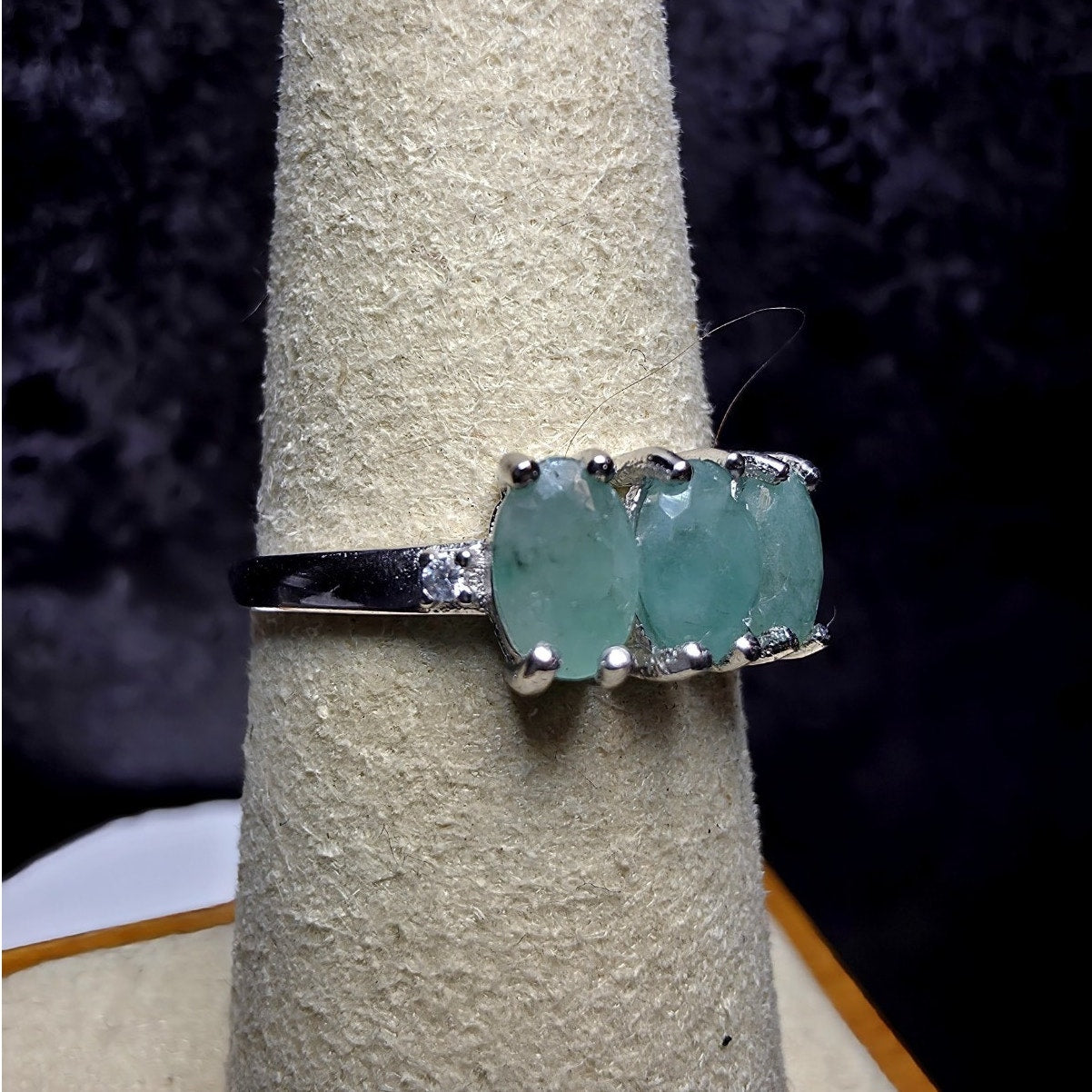 Natural Emerald 3-Stone Ring, S925 Sterling Silver, Size 7