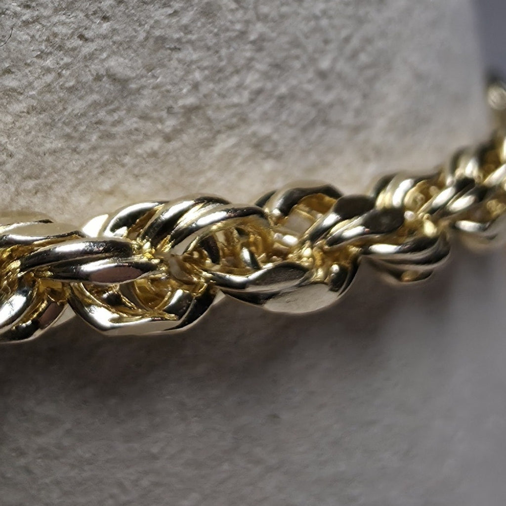 10k Yellow Gold Diamond Cut Hollow Rope Bracelet 8" 4mm