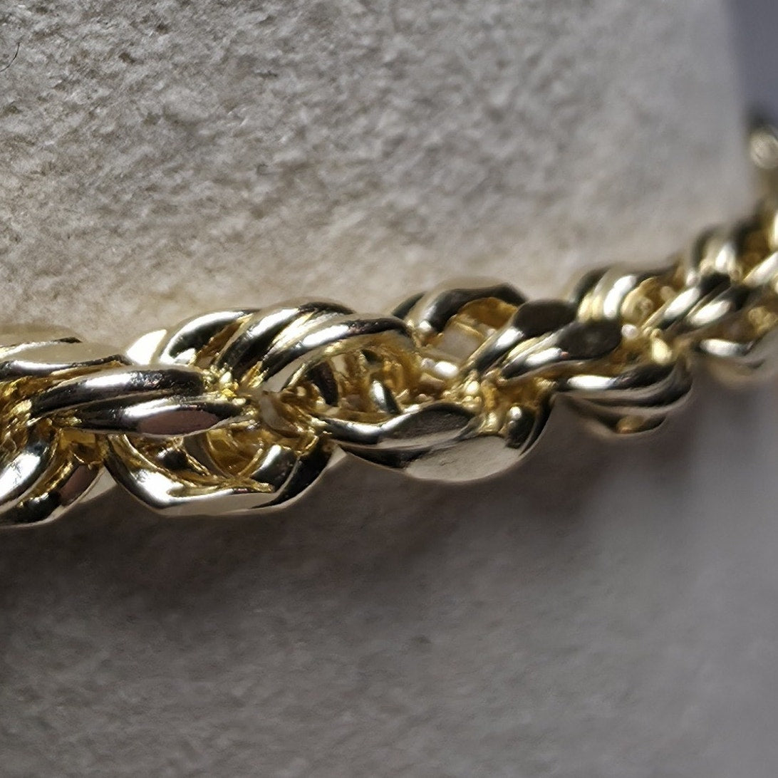 10k Yellow Gold Diamond Cut Hollow Rope Bracelet 8" 4mm