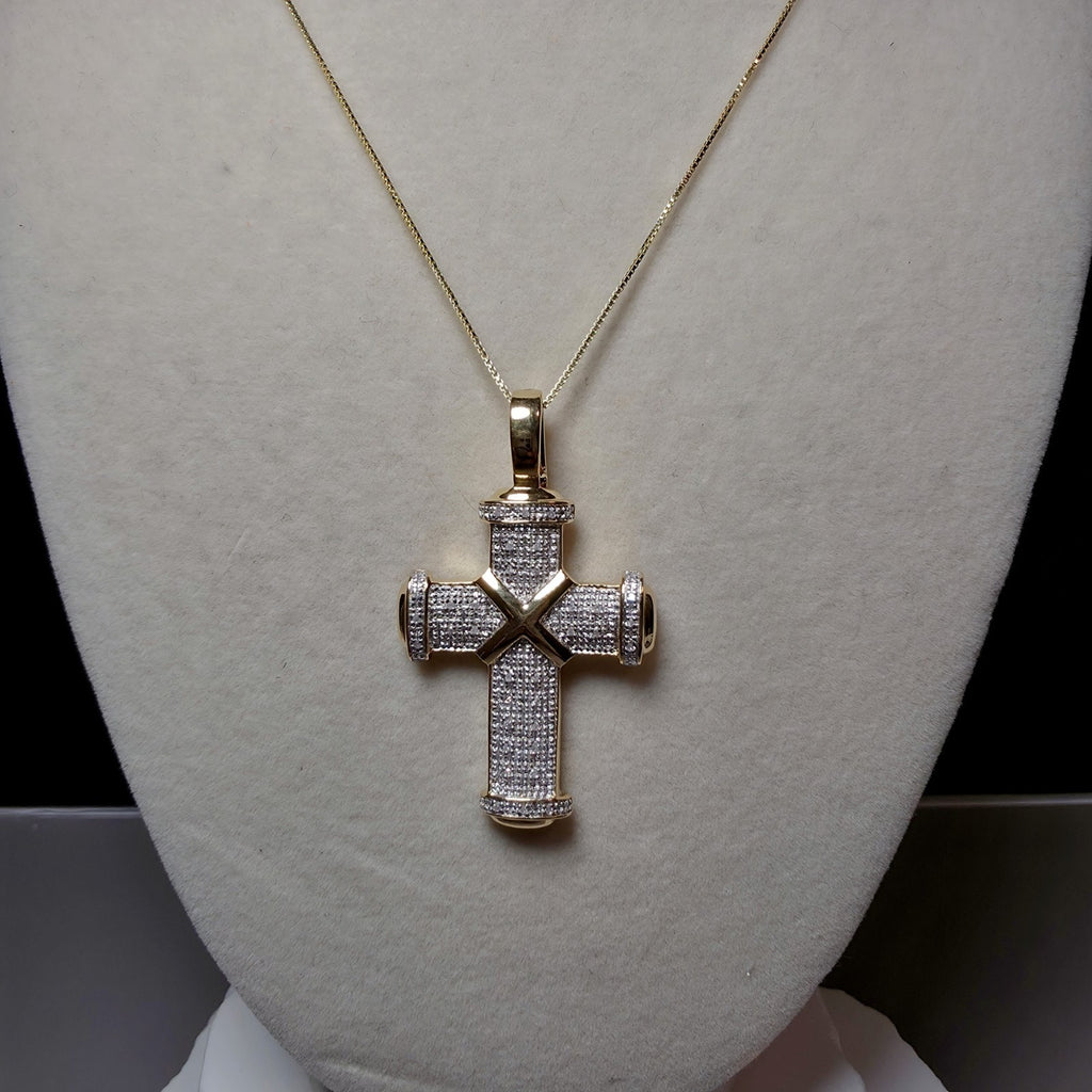 0.12CTW Natural Diamond Cross Pendant Necklace 18" Gold Over 925 Silver