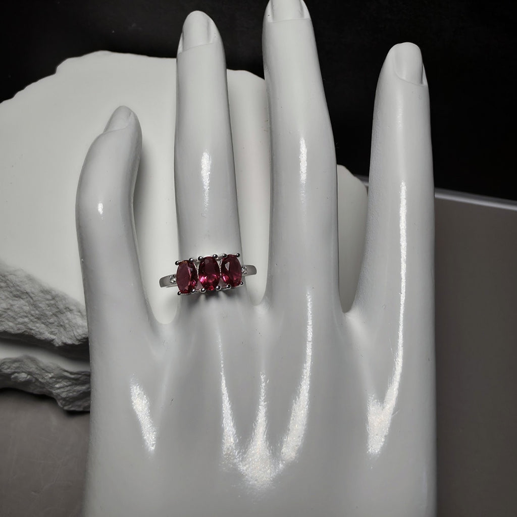 Natural Ruby Three-Stone Ring in 925 Sterling Silver – Size 7