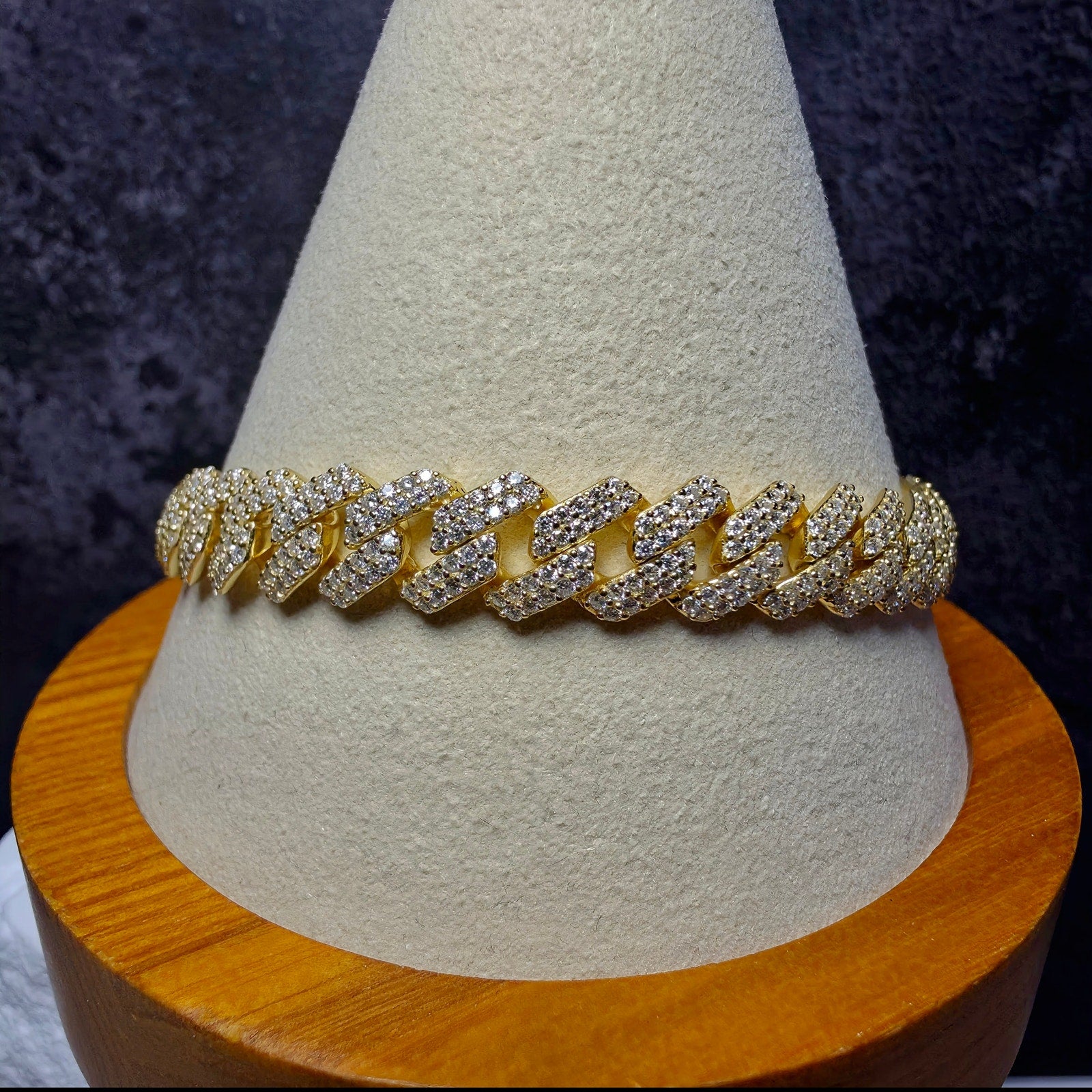 8mm Moissanite Monaco Cuban Bracelet in Gold Over Silver (4.93 CTW, 8", 23.09g)