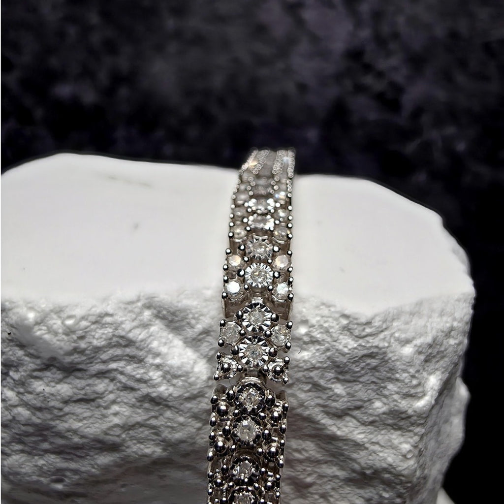 1ctw Lab Diamond Cluster Tennis Style Bracelet Solid 925 Silver 7.5" 4.8mm