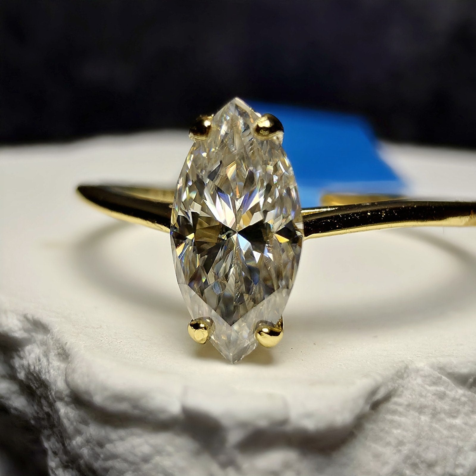 0.5ctw Marquise Cut Moissanite Ring 1m Gold Over Silver - Size 6.5, GRA
