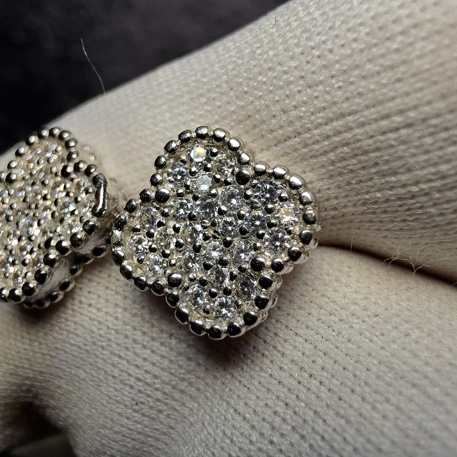 925 Sterling Silver 10mm CZ Four-Leaf Clover Stud Earrings w/Butterfly Back