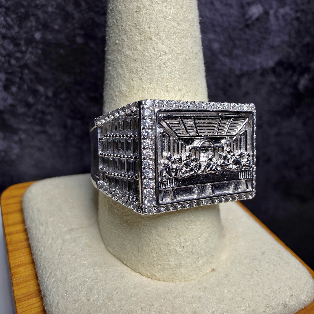Men's Iced Out Last Supper Ring - 925 Sterling Silver CZ Ring - Size 11
