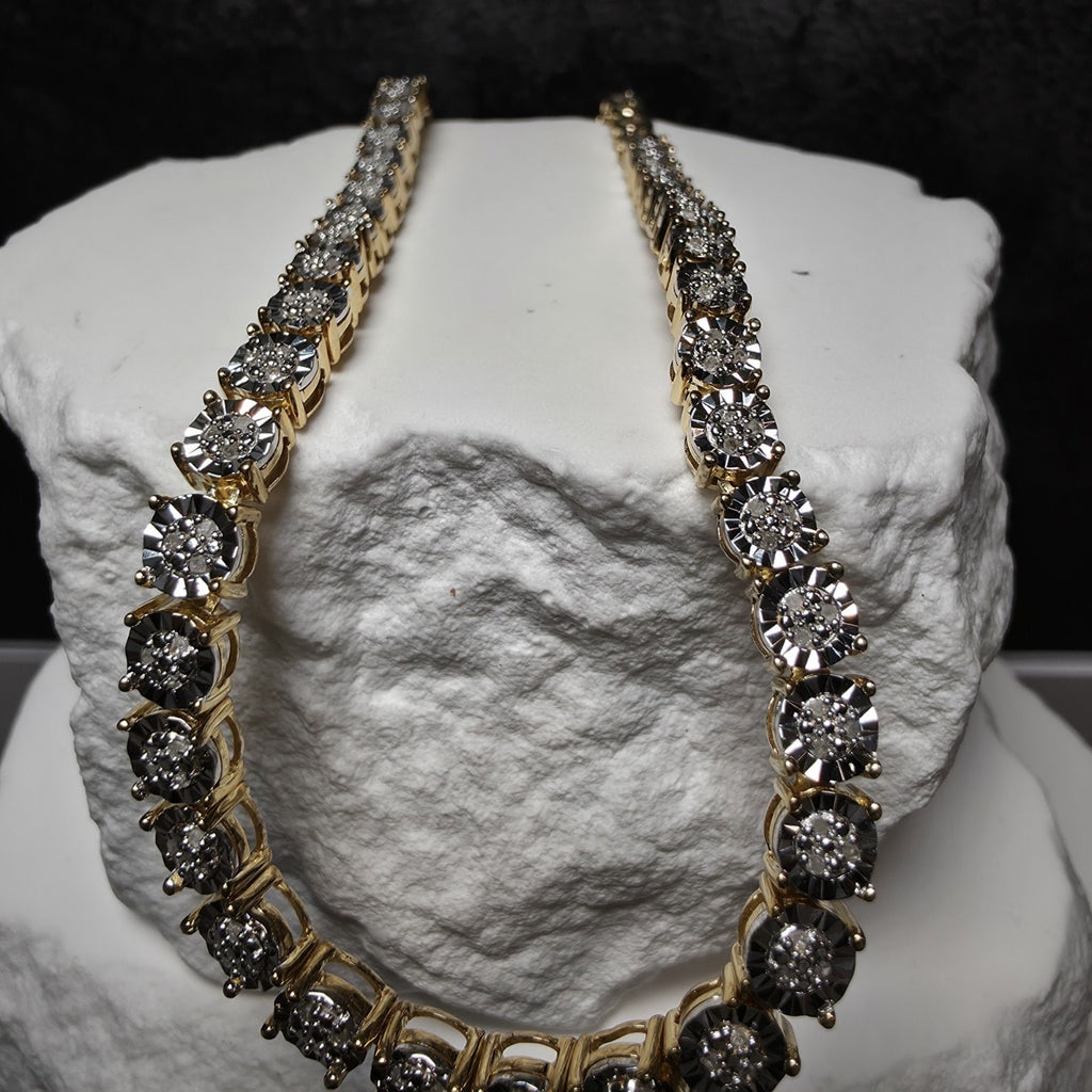 0.33 ctw Natural Diamond Cluster Tennis Necklace 18" in Gold Plated 925 Sterling