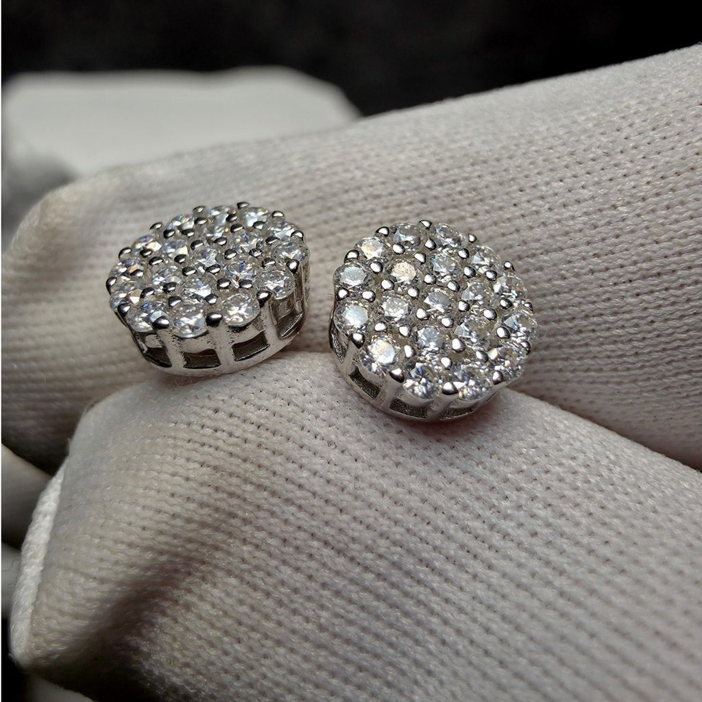 8mm 0.65ct Moissanite Cluster Earrings w/Screw Backs 925 Sterling Silver
