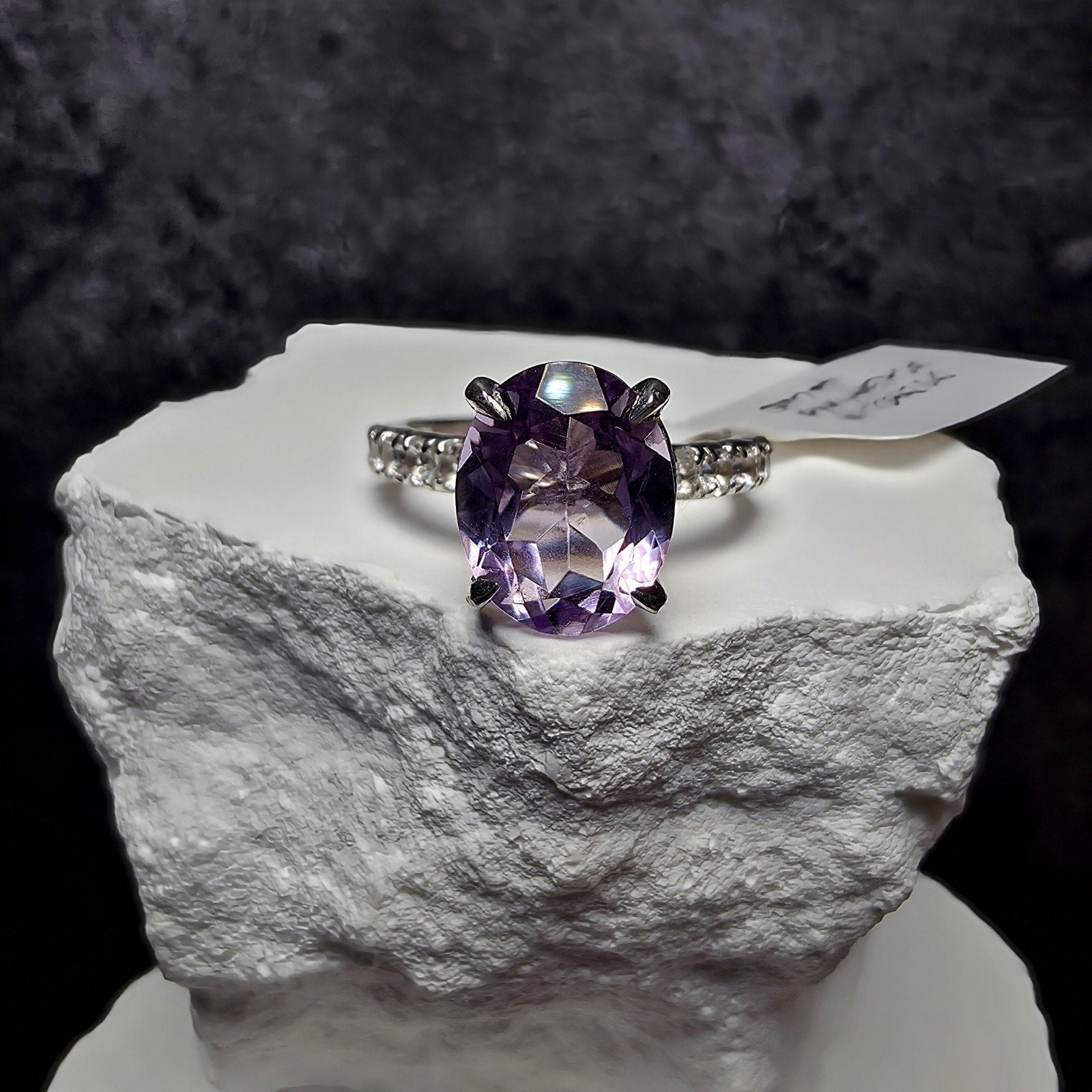 2.40 CT Oval Pink Amethyst Ring Size 6 Sterling Silver 925 White Topaz Accent