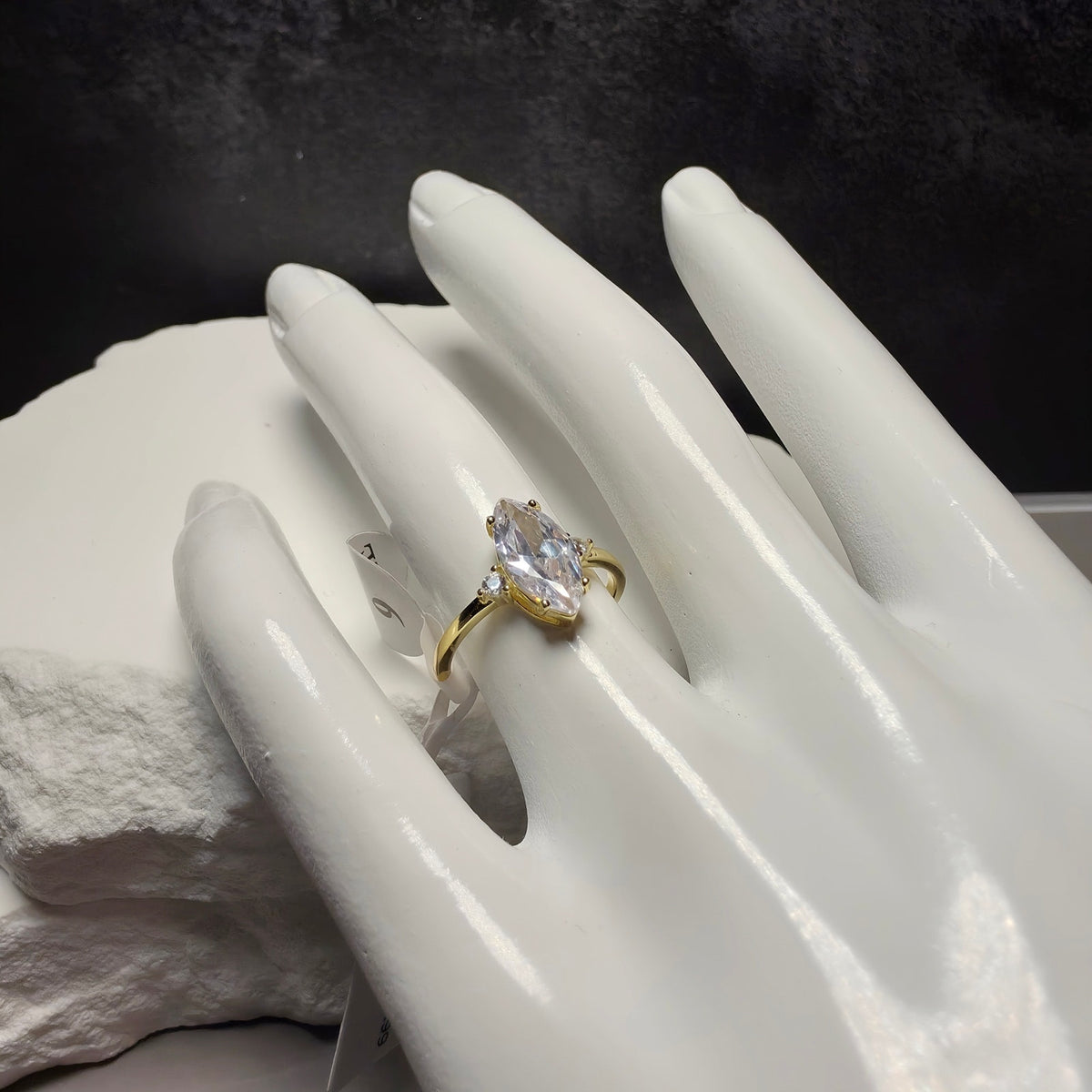 Size 7 Marquise Solitaire Engagement Ring AAA CZ Gold over 925 Silver