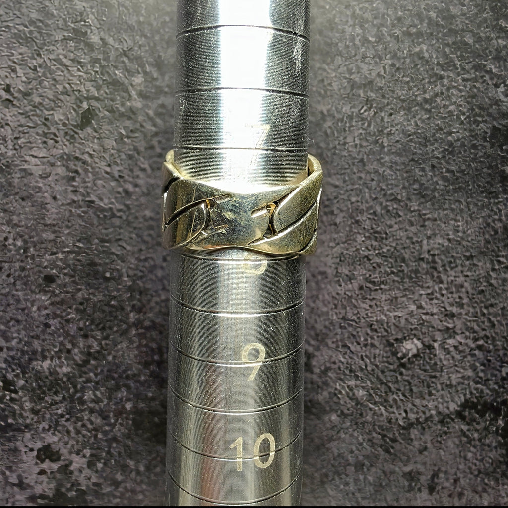 Solid 925 Sterling Silver Black Onyx Cuban Link Men's Ring - Size 8 (11.64g)